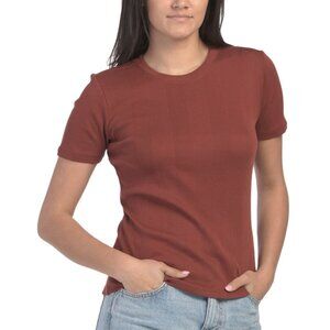 GOLDIE TEE mahogany Pima Cotton Variegated Rib Tee
